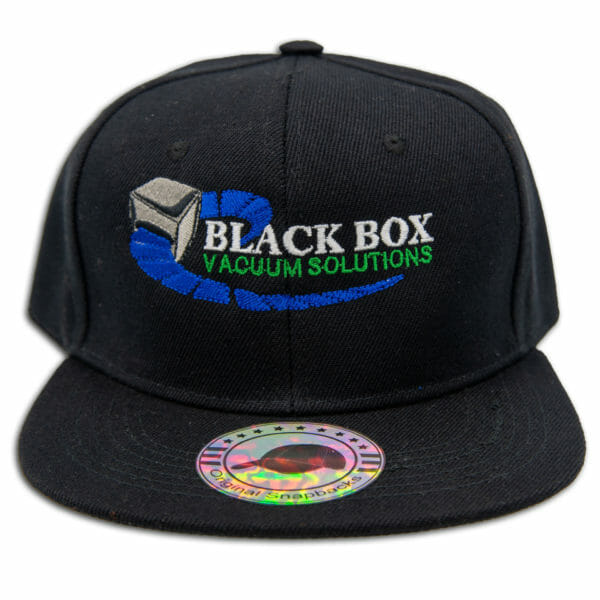 Black flat billed baseball cap merch